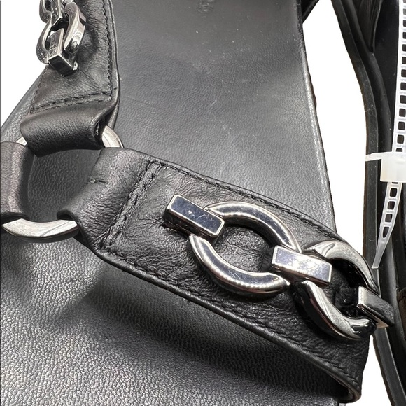 Karl Lagerfeld Palma Strappy Chain Black Leather Platform Jute Wedge Sandal 9 - Picture 4 of 14